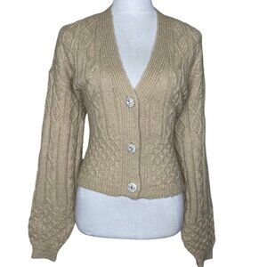 And Now This Women's Tan Silver Embellished Long Sleeve Sweater Cardigan XS